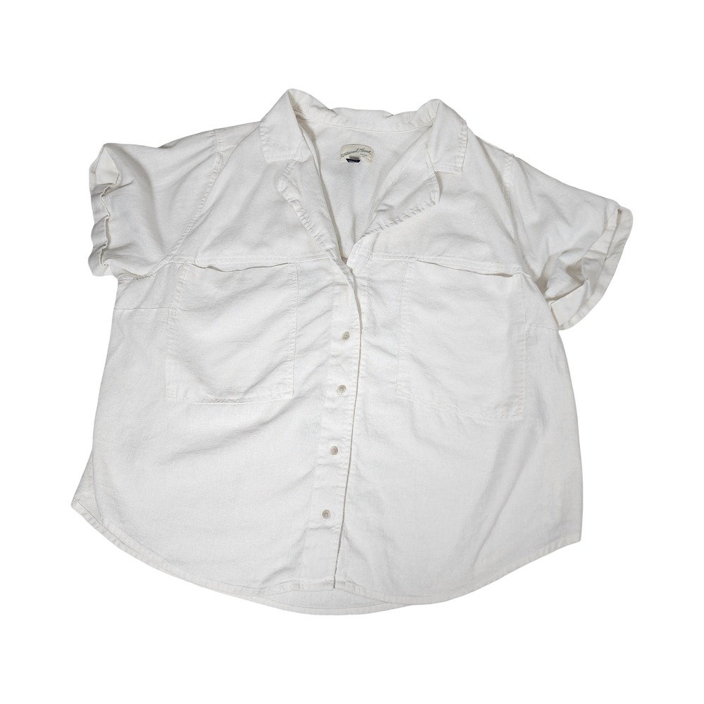 Universal Thread White Linen Blend Short Sleeve Button Down Shirt XXL Pockets
